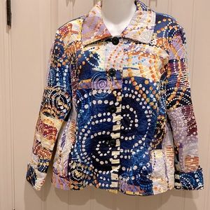 Requirements Abstract Swirl Print Jacket Multicolor Rockabilly Button Up Lined